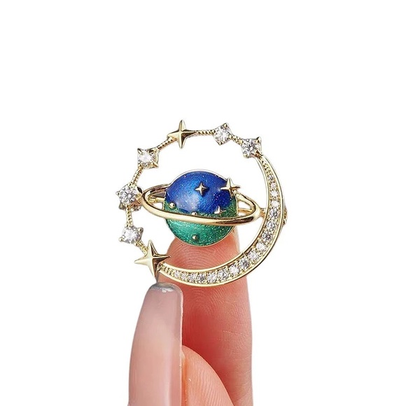 Crystal Enamel Pins Rhinestone Cosmic Star Brooches for Men and Women - Picture 5 of 7